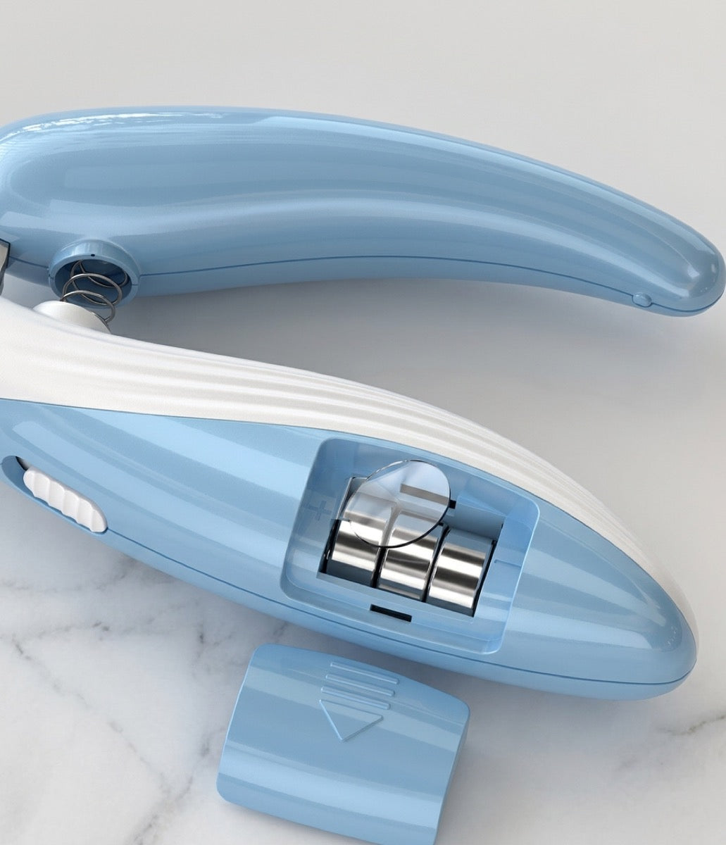 The Clawvo clipper with its battery compartment open